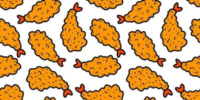 tempura fried shrimp seamless pattern. crispy shrimp tempura pattern background. Doodle Tempura Shrimp Pattern Background. fried shrimp pattern. vector