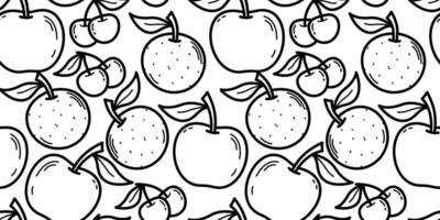 doodle fruits pattern background. fruits seamless pattern background. doodle fruit pattern. orange, apple and cherry background. vector