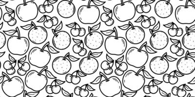 doodle fruits pattern background. fruits seamless pattern background. doodle fruit pattern. orange, apple and cherry background. vector