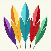 Colorful Feathers Pack Flat Illustration. Realistic feathers color set with isolated images of bird feather. vector