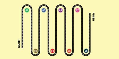 infographic roadmap from start to finish with steps 1 to 8 illustration vector