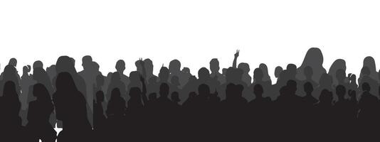silhouette of a crowd of people watching a music concert in front of the stage with cheering and waving hands, suitable for poster, banner or advertising elements for concerts and parties vector