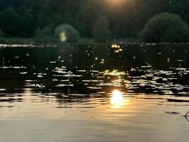 a sunset reflection on a lake photo