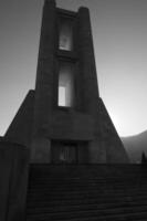 black and white image of a mounument photo