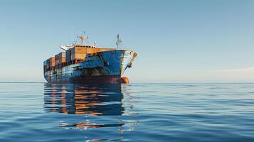 Serene Seascape Cargo Ship Calmly Floating on Tranquil Waters photo