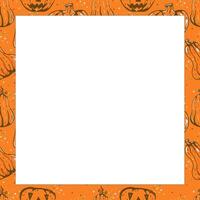 Autumn square frame with pumpkins and fall leaves. Hand drawn illustration. vector