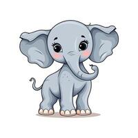 Flat color of Happy cute elephant cartoon isolated illustration on white background. vector