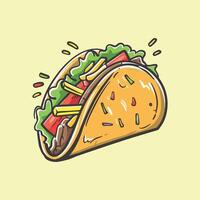 Realistic Mexican Taco with ground beef, lettuce, diced tomato and onion stuffing, top food element isolated on white background. vector