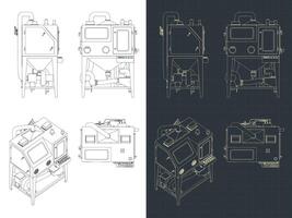 Auto rotary sand blasting machine blueprints vector