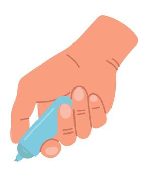 humano mano participación un corrección bolígrafo. papelería. aislado dibujos animados lineal garabatear ilustración vector