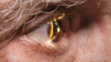 Close-up of a senior man having his vision tested on an ophthalmology diagnostic vision testing equipment. Old man doing eye test with non contact tonometer, checking vision at optical clinic photo