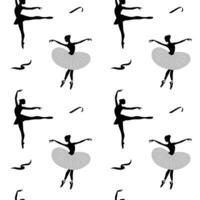 Dance background. Seamless pattern with silhouettes of ballerinas on a white background. Ballerinas in a tutu. Ballet dancing vector