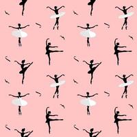 Ballet dancing. Seamless pattern with silhouettes of ballerinas on a pink background. Dance background. vector