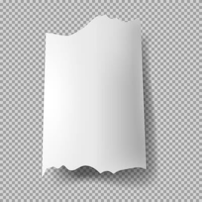 Realistic torn paper sheet. Ripped sheet of paper. Scrapbook edge, notebook tear or blank page.