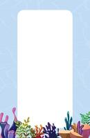 Vertical copy space banner featuring water reflection, coral, leaves, and stones at the bottom vector