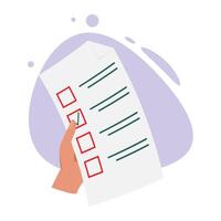 Illustration of a hand gripping a vote paper, representing voter engagement and democracy vector