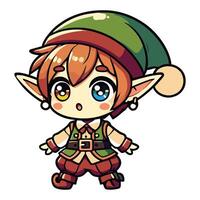 cute elf with green hat and diferent eyes color vector