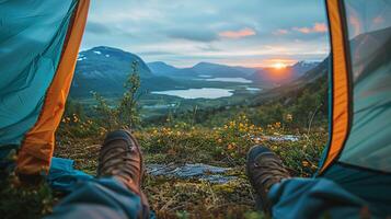 View from inside the tent on the River with clear skies and few clouds photo