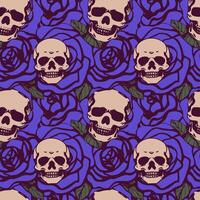 Seamless pattern with skulls on violet rose background. vector