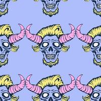 Seamless pattern with skull head with horns. Bright punk rock background. vector