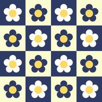 Flowers seamless pattern on checkerboard background vector