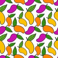 Colorful Mangoes and leaves seamless pattern for summer background vector