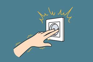 Man sticks fingers into socket and gets electric shock becouse of stupidity and curiosity vector