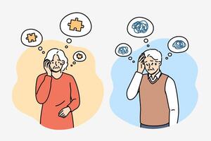 Problem of alzheimer and dementia in older people who experience memory loss or chaos in heads vector