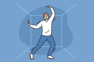 Man suffering from claustrophobia experiences shock when finds himself in confined space vector