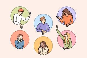 Communication of friendly people looking out from circles, for concept of chatting in social media vector