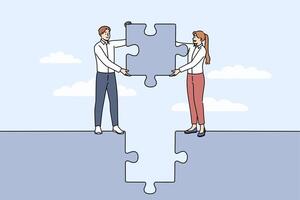 Business team working together jobs to build solid project and holding puzzle piece in hands vector