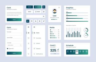 Ui kit for web designing, mobile apps with the different buttons, charts, diagrams, menu, search, tabs and others.tled vector