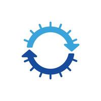 a blue and white circular logo with arrows pointing in different directions vector