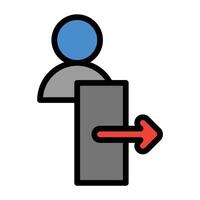 a person is standing in front of a door with an arrow pointing to the right vector