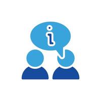 a blue icon with two people talking and a speech bubble vector