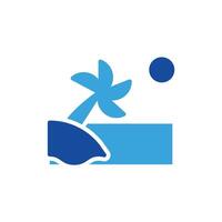 a blue and white logo with a palm tree vector