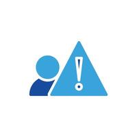 a blue triangle with a person in the middle and an exclamation mark vector