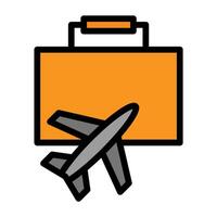 an orange suitcase with an airplane on it vector