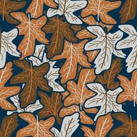 autumn seamless pattern abstract floral background with leaves, hand drawing flat color. vector