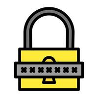 a yellow padlock with a black key on it vector