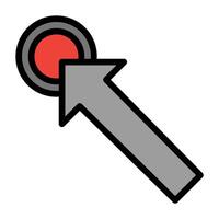 a red and gray arrow pointing to a red button vector