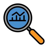 magnifying glass icon with graph and bar chart vector