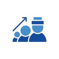 a blue icon with people and an arrow vector