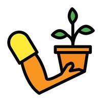 a hand holding a plant pot with a sprout vector