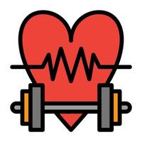 heart and barbell icon with heartbeat vector