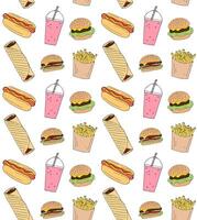 Seamless pattern of sketch fast food vector