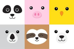 Set of flat different animals face vector