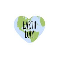 Doodle Earth day text in heart shape planet vector