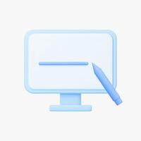 Computer screen with writing pen 3d icon. Isolated on white. vector