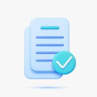 Document with approve sign 3d icon. Isolated on white. vector